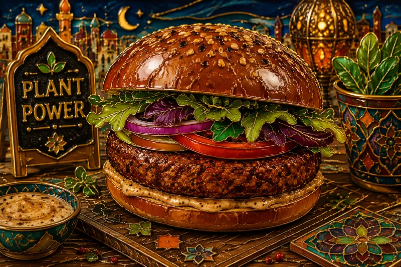 Kasvisburgeri puisella pöydällä