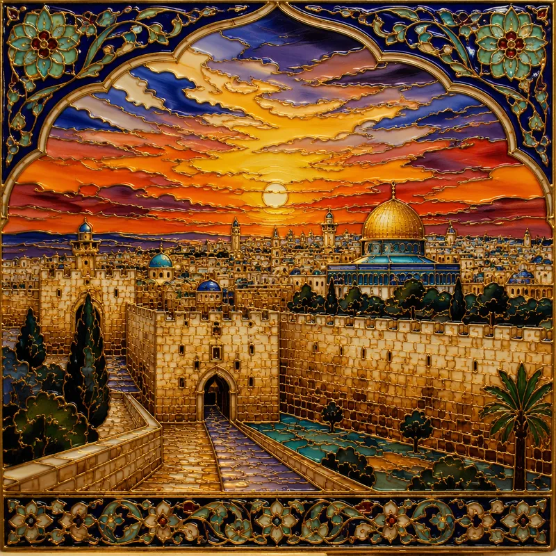 Jerusalemin vanha kaupunki auringonlaskun aikaan Jerusalemin vanha kaupunki auringonlaskun aikaan