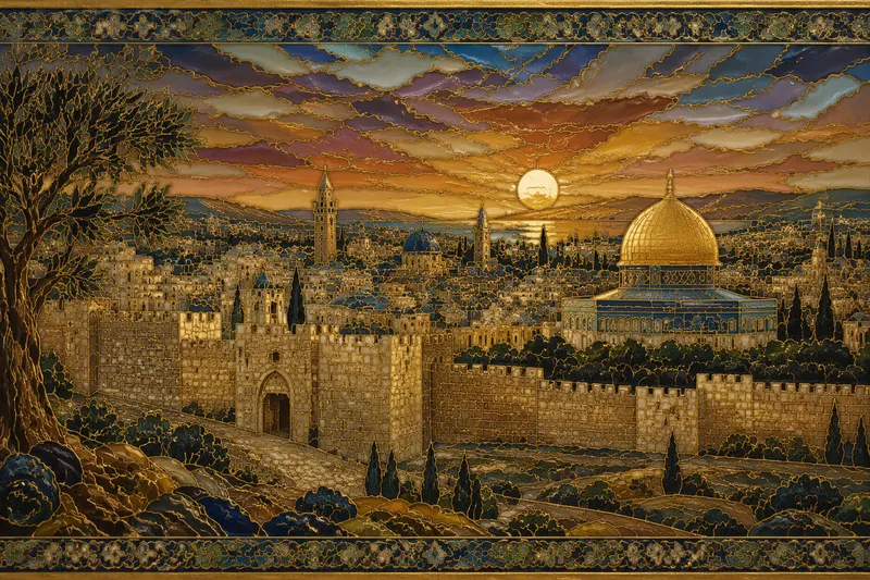 Jerusalemin vanhankaupungin muurit ja kultainen kupoli