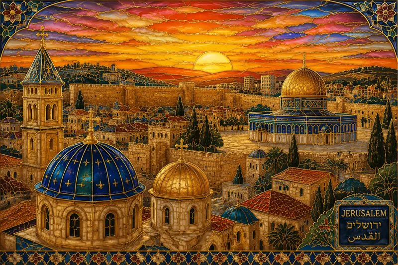 Jerusalemin historiallinen kaupunkinäkymä ja kirkkojen kupolit Jerusalemin historiallinen kaupunkinäkymä ja kirkkojen kupolit