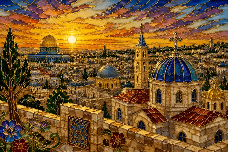 Jerusalemin kaupungin horisontti historiallisine rakennuksineen Jerusalemin kaupungin horisontti historiallisine rakennuksineen