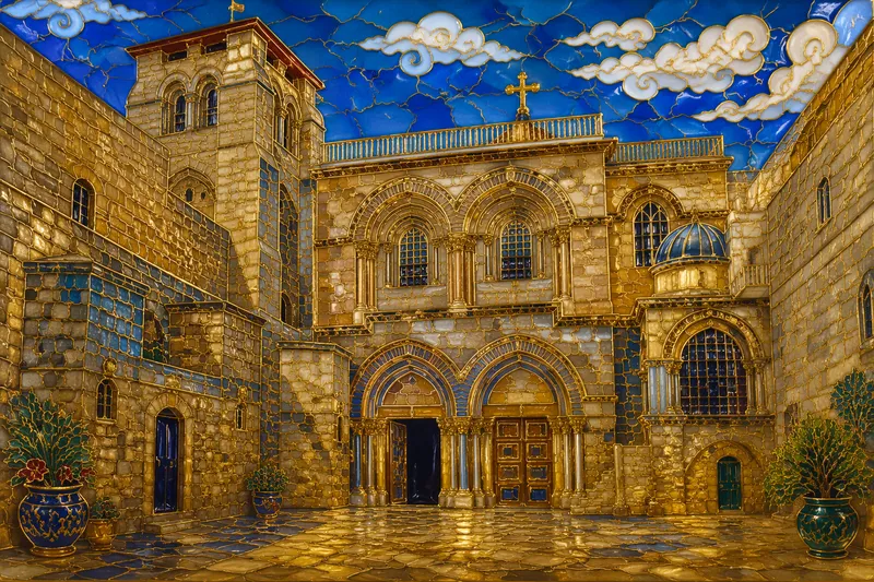 Pyhän haudan kirkon julkisivu Jerusalemin vanhassakaupungissa Pyhän haudan kirkon julkisivu Jerusalemin vanhassakaupungissa