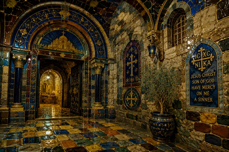 Pyhän Marian hautakappelin sisäänkäynti Jerusalemissa Pyhän Marian hautakappelin sisäänkäynti Jerusalemissa