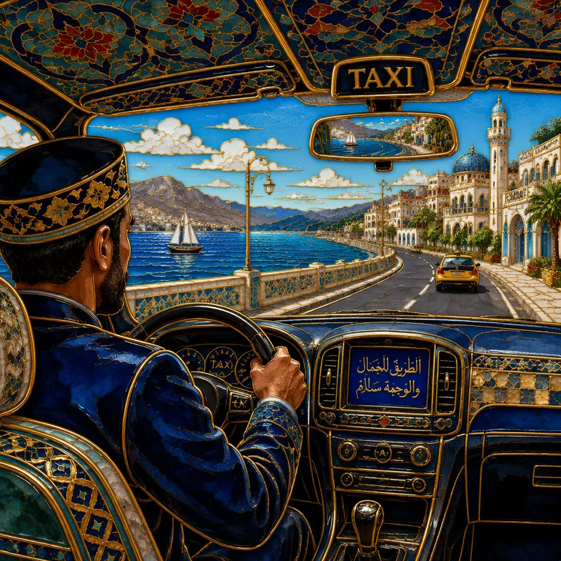 Taksi ajamassa aurinkoista rantatietä pitkin Egyptissä Taksi ajamassa aurinkoista rantatietä pitkin Egyptissä
