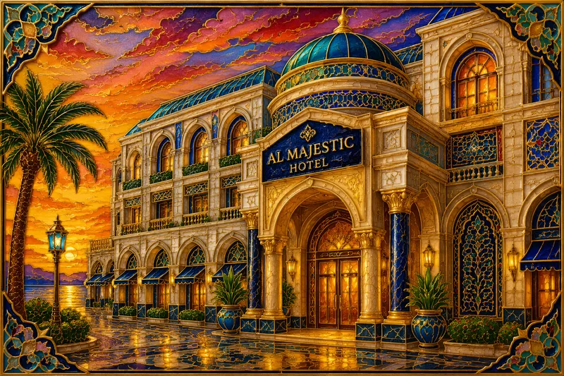 Waldorf Astoria Jerusalemin ylellinen julkisivu iltavalossa Waldorf Astoria Jerusalemin ylellinen julkisivu iltavalossa